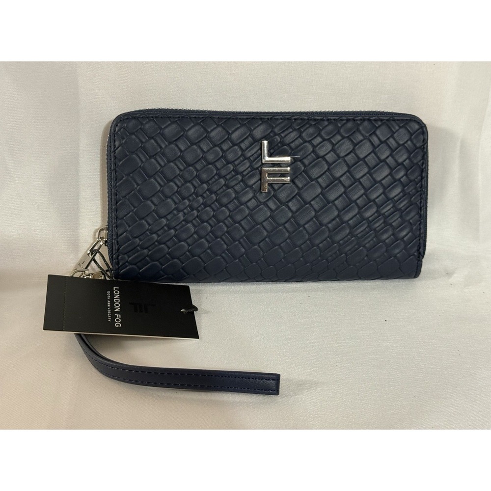 London Fog Easton Single Zip Wallet Navy LFWH24220‎ NWT MSRP $38